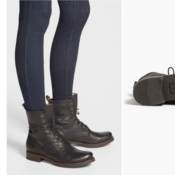 Frye Veronica Tie Up Black Combat Boots - women's 9 - Picture 2 of 11